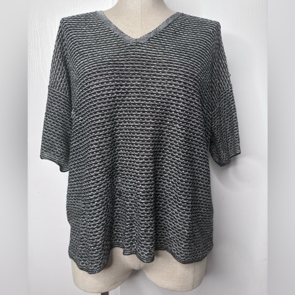 Eileen Fisher Charcoal Textured V-Neck Top